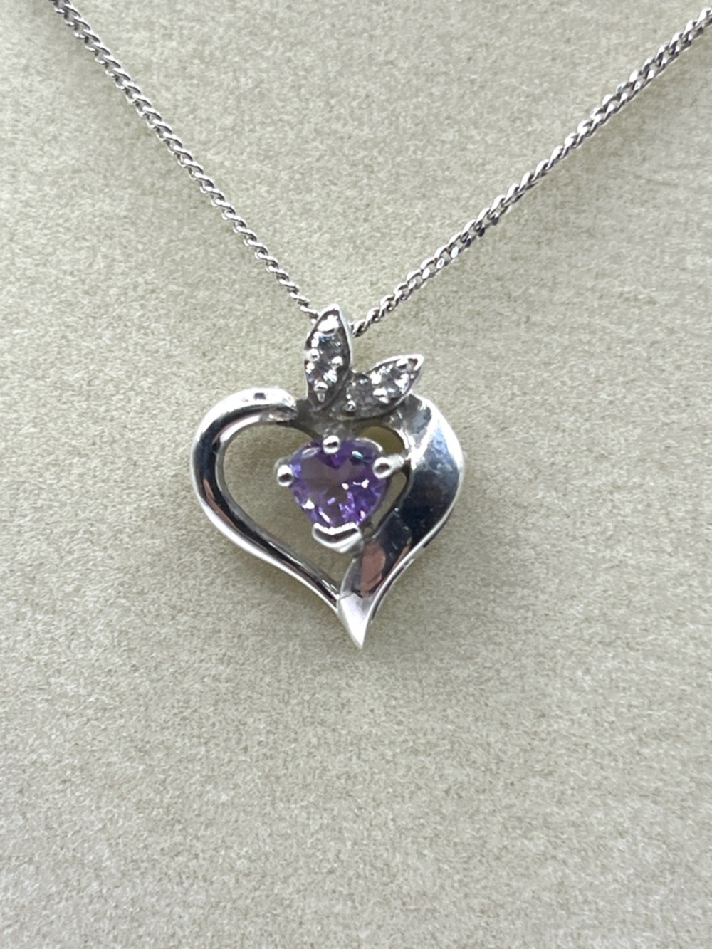 Heart Pendant Necklace Amethyst and Accent Stones Sterling Silver Purple